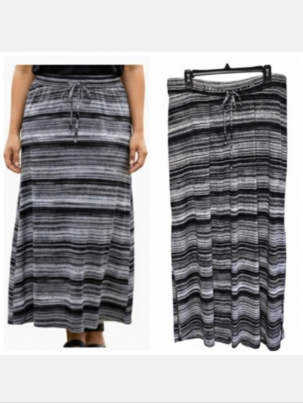 Striped Maxi Skirt Women's Plus Size 14/16 Black & Gray Long Skirt Plus Size 1X